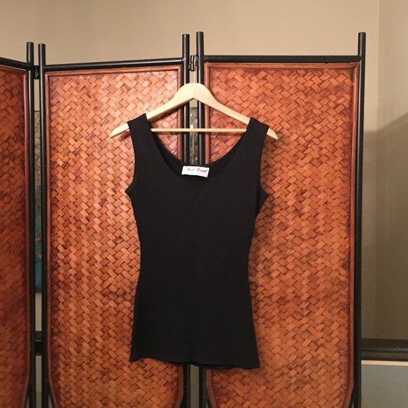 French Dark Navy Blue Shiny Ribbed Tank Top - Picture 4 of 10